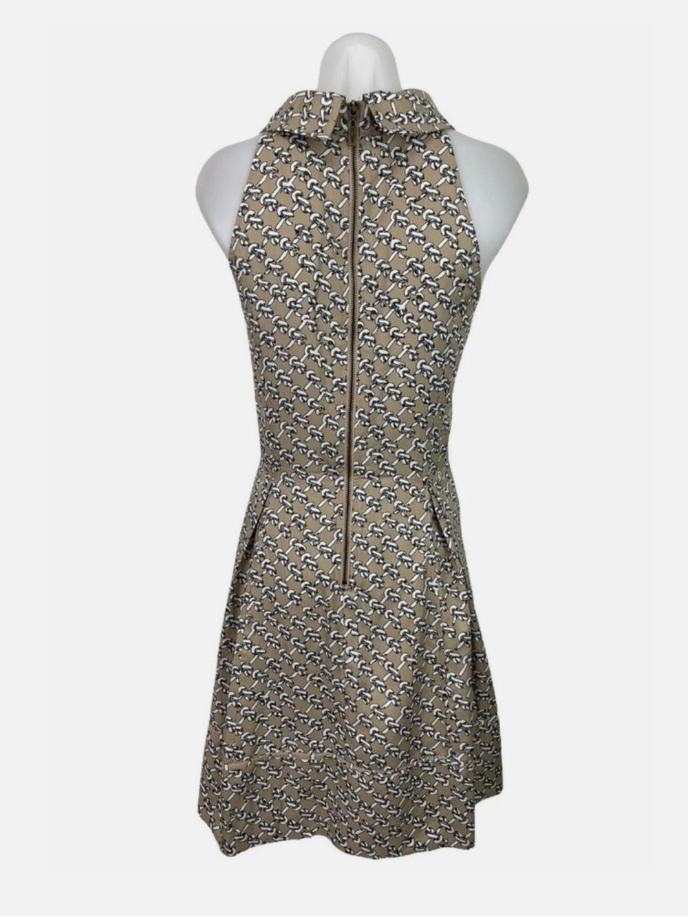 Jessica Simpson Sz 4 Thelma Taupe Dress Chain-Print Mock Neck | EUC - Picture 2 of 7